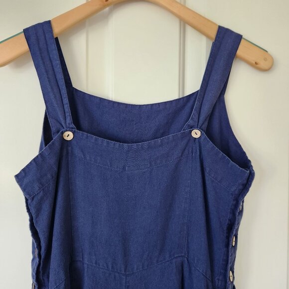 Son De Flor 100% Linen Jumpsuit Navy Blue Sustainable Comfy Casual Cute Boho - Picture 6 of 15
